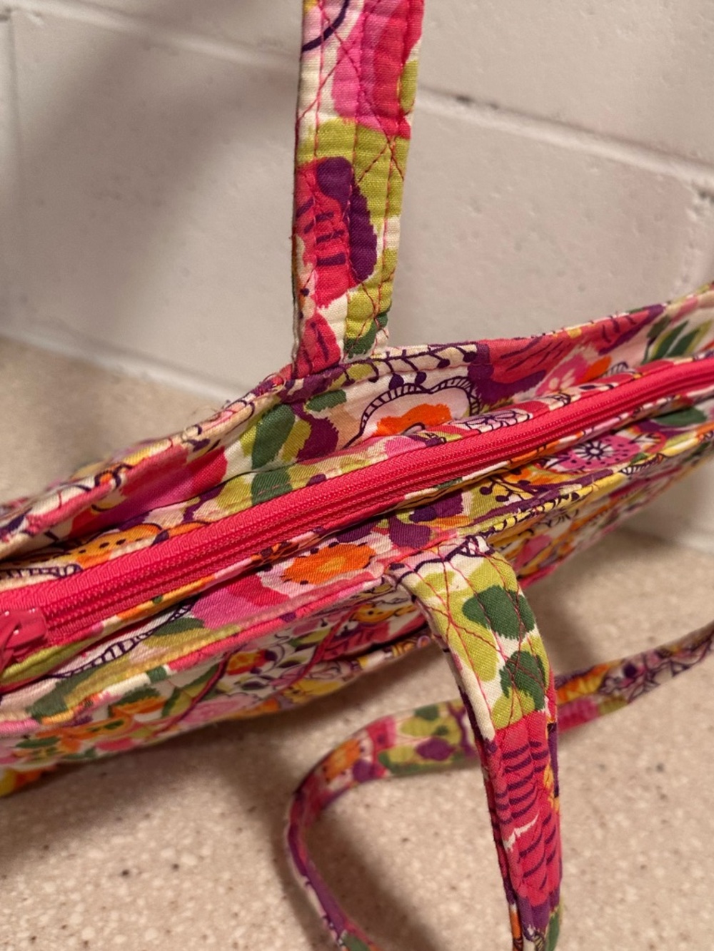 Vera Bradley Clementine Pleated Tote | Retired Floral Print Pink Orange - Picture 6 of 16